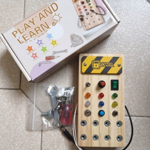Wooden Busy Board Montessori with LED Lights and Tools new