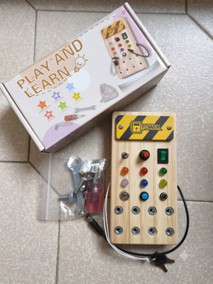 Wooden Busy Board Montessori with LED Lights and Tools new