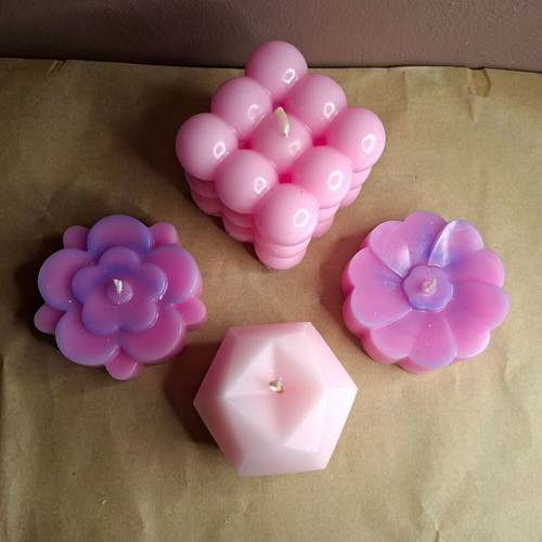 Set of 4 Handmade Decorative Candles Candy Pink & Purple Mist New
