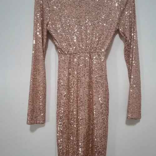 Sequin dress new, short rose gold wrap style size M