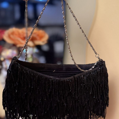 Black Shoulder Bag with Fringes