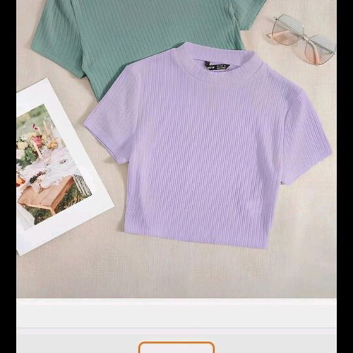 Ribbed short-sleeve t-shirts new, pack of 2, lilac and dark green