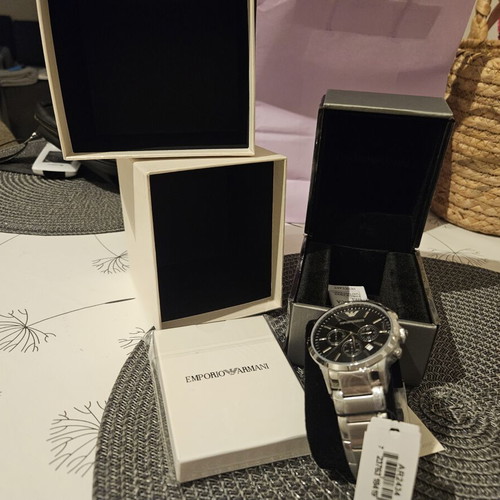 Emporio Armani Renato men's watch 43mm chronograph silver metal bracelet new