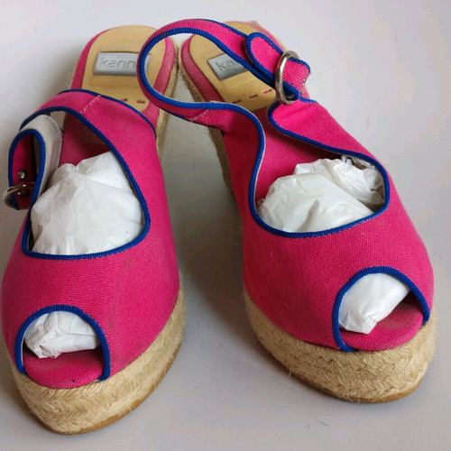 Kanna espadrille platforms like new, pink with blue trim