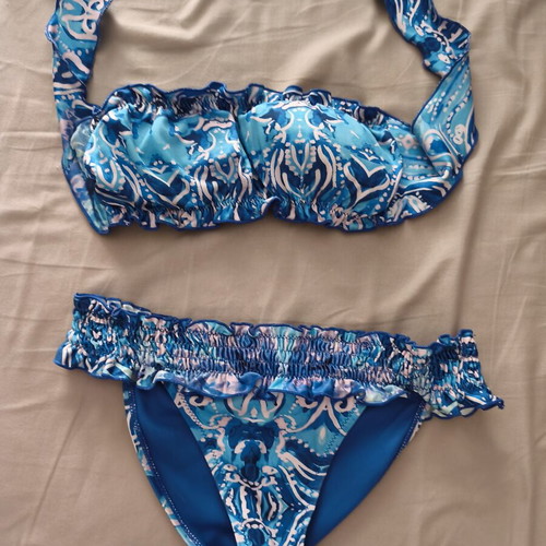 Designer bikini Antica Sartoria by Giacomo Cinque like new, blue and white
