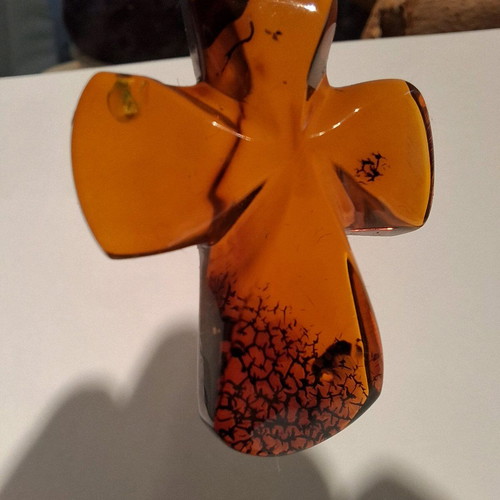 Hope Cross new with natural Baltic amber and gold-plated links