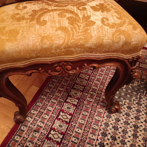 Walnut chairs with rose design like new, handmade set of two
