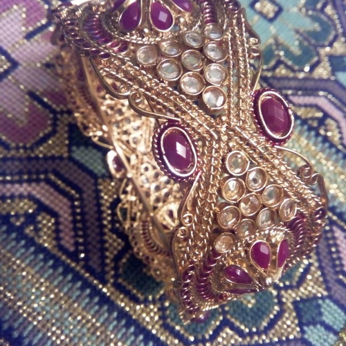 Gold-plated bracelet with rubies and zircon, like new