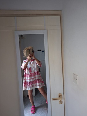 Cotton kaftan dress like new, white and pink