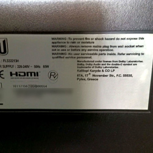 F&U 32" LED TV used with remote and screen issue