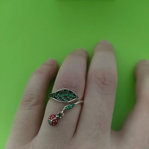 Silver 925 ring resizable with ladybug used, multicolor