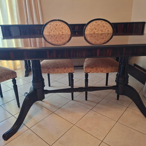 Ebony dining table with extension and buffet set like new