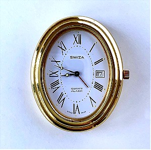 SWIZA Οβάλ Μπρούντζινο Quartz Alarm Επιτραπέζιο Ρολόι  / Oval Solid Brass Quartz Alarm Desk Table Clock from SWIZA Switzerland - ΔΕΝ ΛΕΙΤΟΥΡΓΕΙ