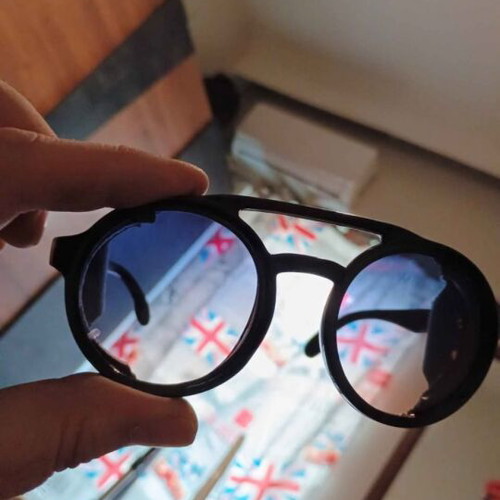 Round steampunk windproof sunglasses blue new