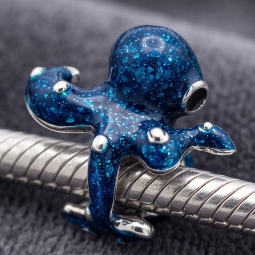 Blue Octopus Charm s925 new silver with dark blue enamel