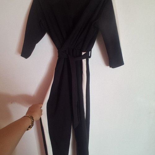 Hyper women's black jumpsuit with white stripes like new