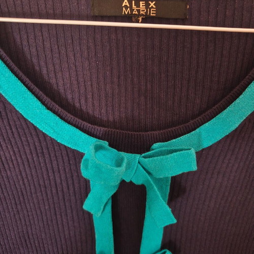 Alex Marie vintage romantic rib dress with turquoise bows, blue