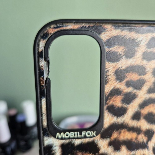 Samsung A34 mobile phone cases used, Mobilfox leopard and transparent lilac