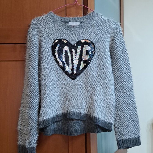 Winter blouse like new with reversible sequins, black and gray