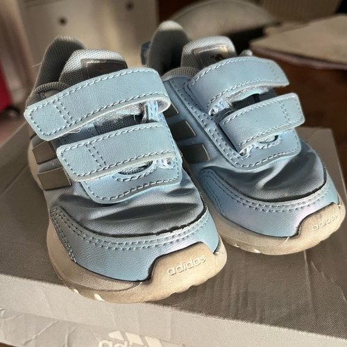 Adidas kids sports shoes size 21 used, light blue with mermaid effect