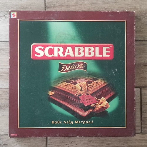 Scrabble Deluxe board game Mattel 2000 with rotating wooden base