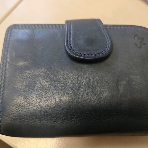 Leather women's wallet dark blue like new, soft leather 9x12 cm