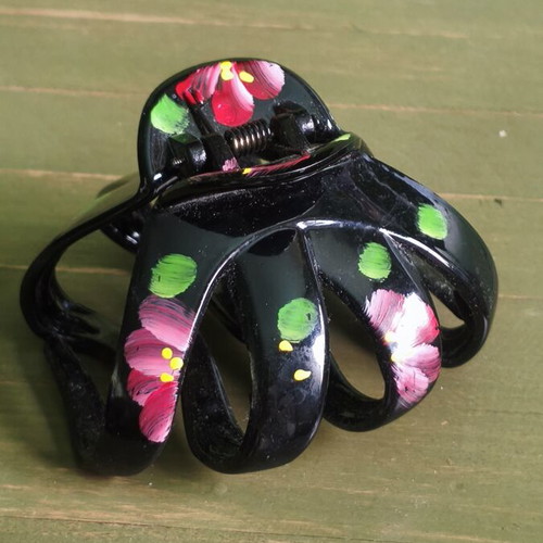 Frida Kahlo Hair Claw like new, black with painted flowers