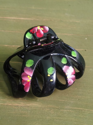 Frida Kahlo Hair Claw like new, black with painted flowers