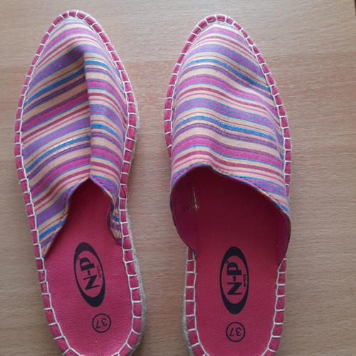 Women's striped multicolor espadrille mules new, size 37