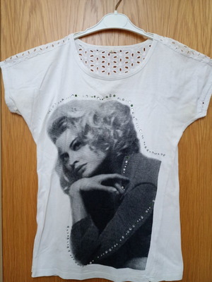 Cotton short-sleeve T-shirt with guipure detail