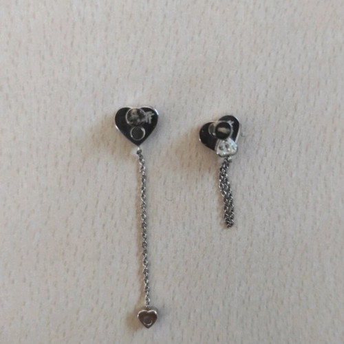 Folli Follie Hanging Heart Earrings like new pink silver