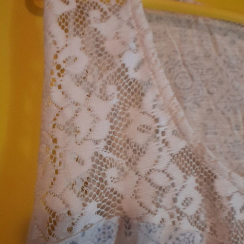 One size sleeveless blouse with lace, like new, white and gray