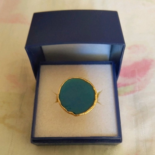 Handmade brass ring with enamel like new, adjustable
