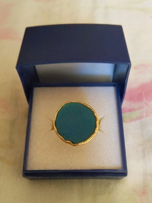 Handmade brass ring with enamel like new, adjustable