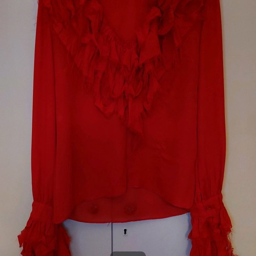 Propaganda blouse red new with ruffles on collar and sleeves