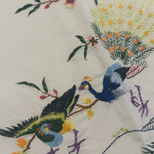 Pillowcases with peacocks used, hand-embroidered 1950s folk art