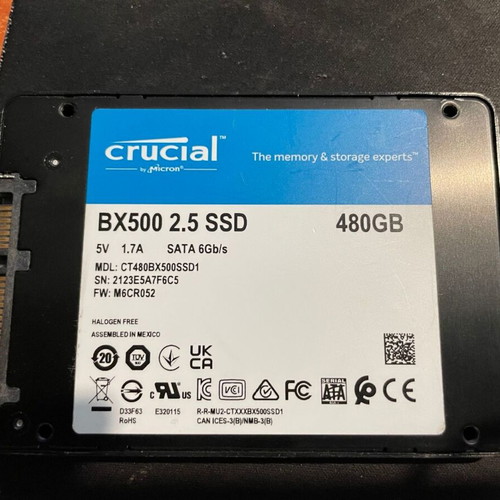 Crucial BX500 480GB SSD used, 2.5 inch SATA III