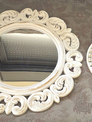 Set of 2 Wall Mirrors vintage shabby chic style white and gold