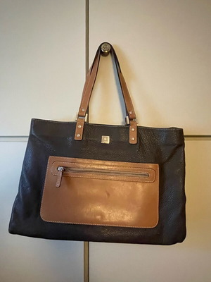 Vintage KEM leather shoulder bag used, brown with tan details