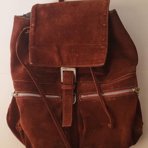 Thiros vintage suede leather backpack like new, brown and red