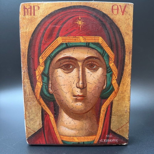 Handmade icon of Panagia on wood new 22cm x 16.5cm