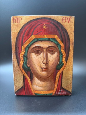 Handmade icon of Panagia on wood new 22cm x 16.5cm