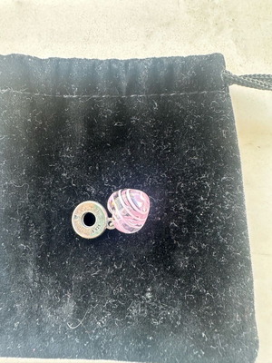 Pandora charm Pink Ribbon Heart Murano σαν καινούργιο, ροζ και ασημί