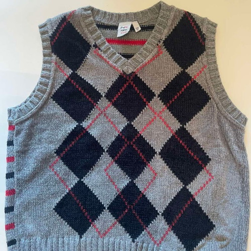 New Kind knitted vest with argyle pattern, grey, boys' size 122 cm