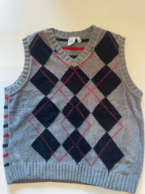New Kind knitted vest with argyle pattern, grey, boys' size 122 cm
