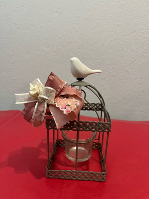 Metal lantern with porcelain bird, new