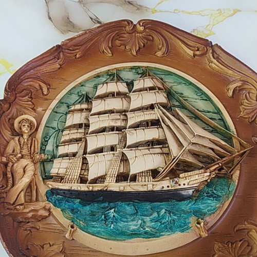 Decorative wall frame with embossed ship design like new