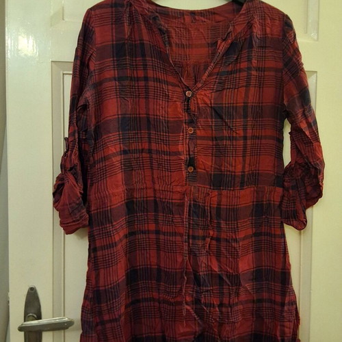 Plaid shirt dress used red black size M