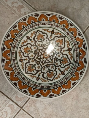 Decorative handmade ceramic Pietra Dura new, 33cm diameter