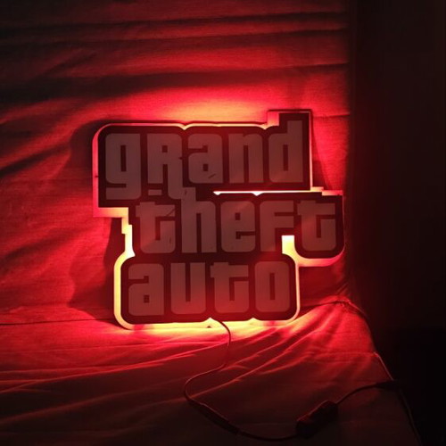 Grand Theft Auto handmade lamp with red LED lighting used